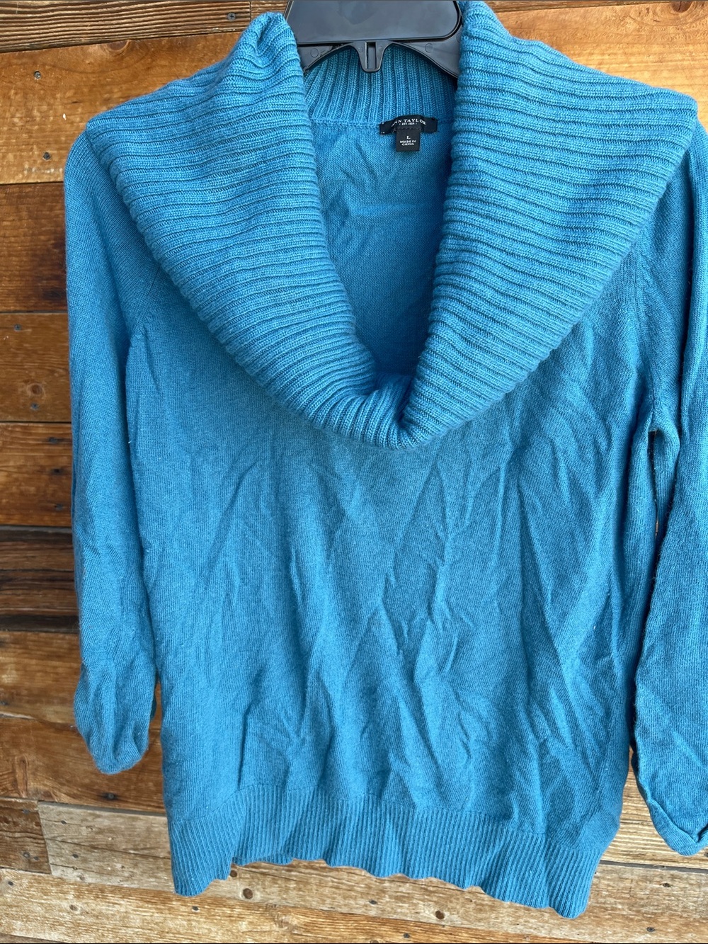 Ann Taylor Merino Wool Cashmere Cowl Neck Sweater Blue Size L Read